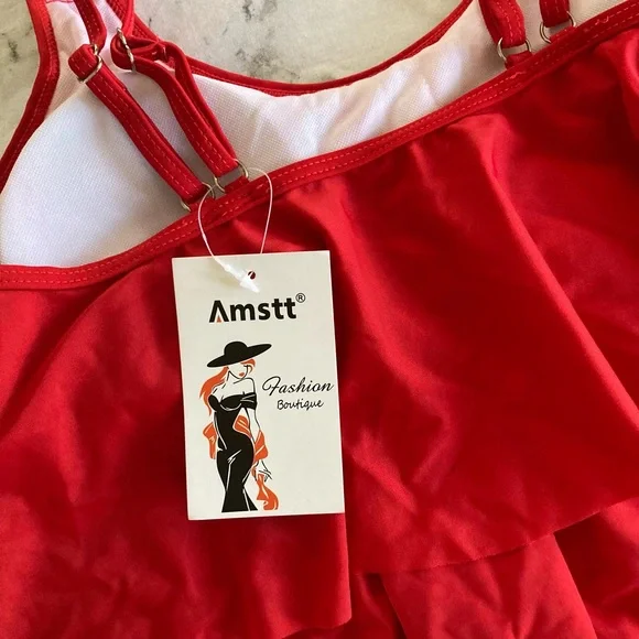 High waisted Bathing suit red and black - Picture 4 of 8